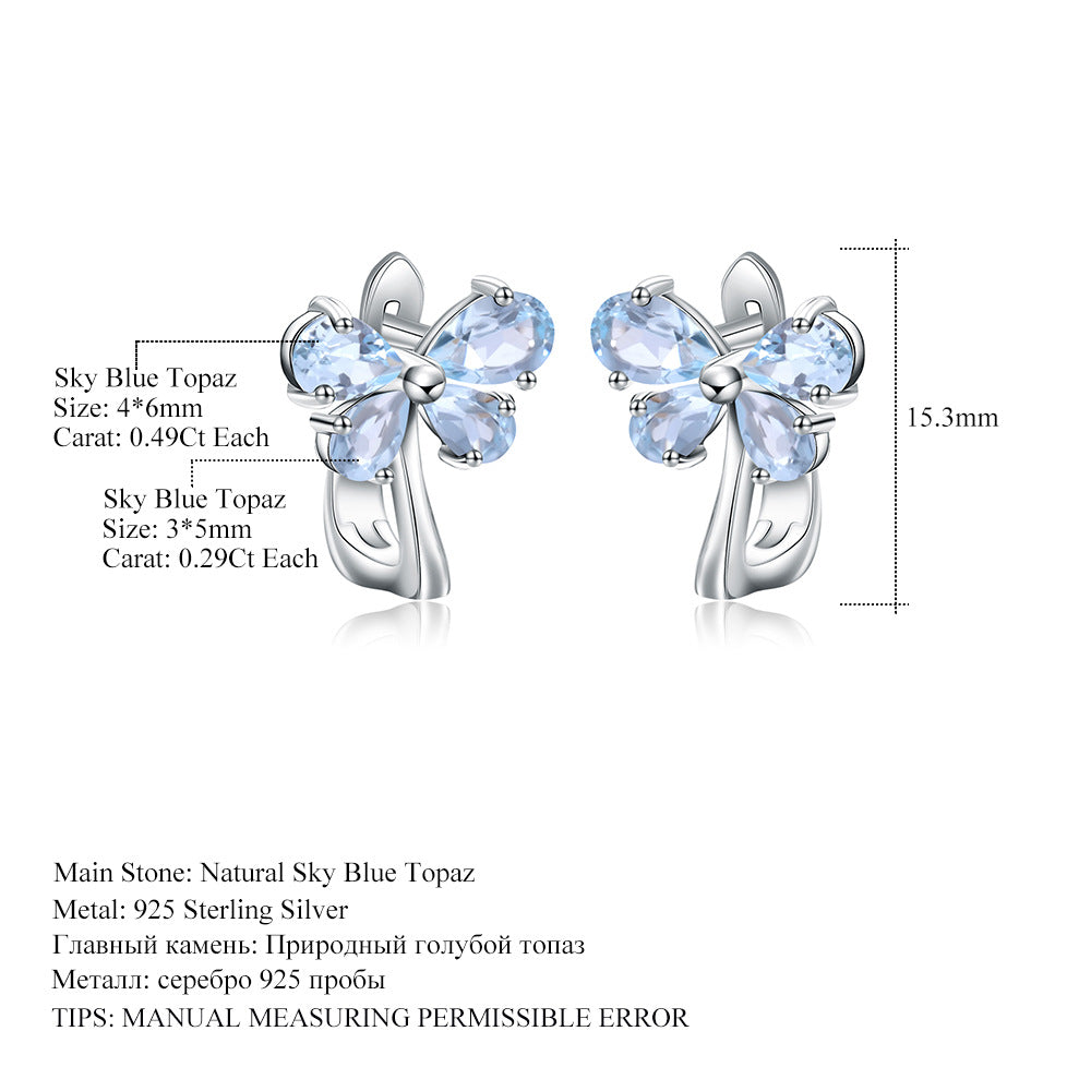 Design Sense Natural Topaz Earrings New Light Luxury s925Silver Inlaid Natural Gemstone Earrings