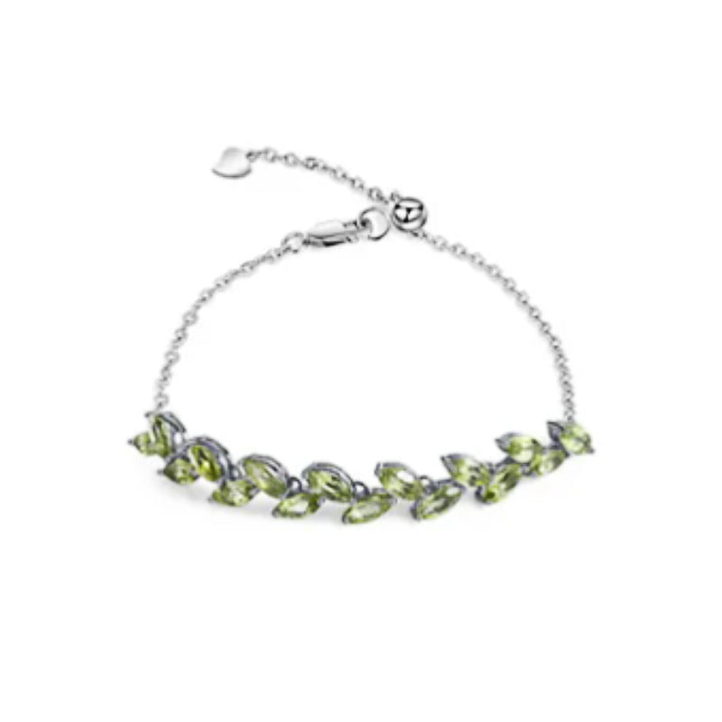 Fashionable and Elegant Willow Leaf Peridot Bracelet with Olive Stone s925Sterling Silver Inlaid Natural Gemstone Bracelet for Women