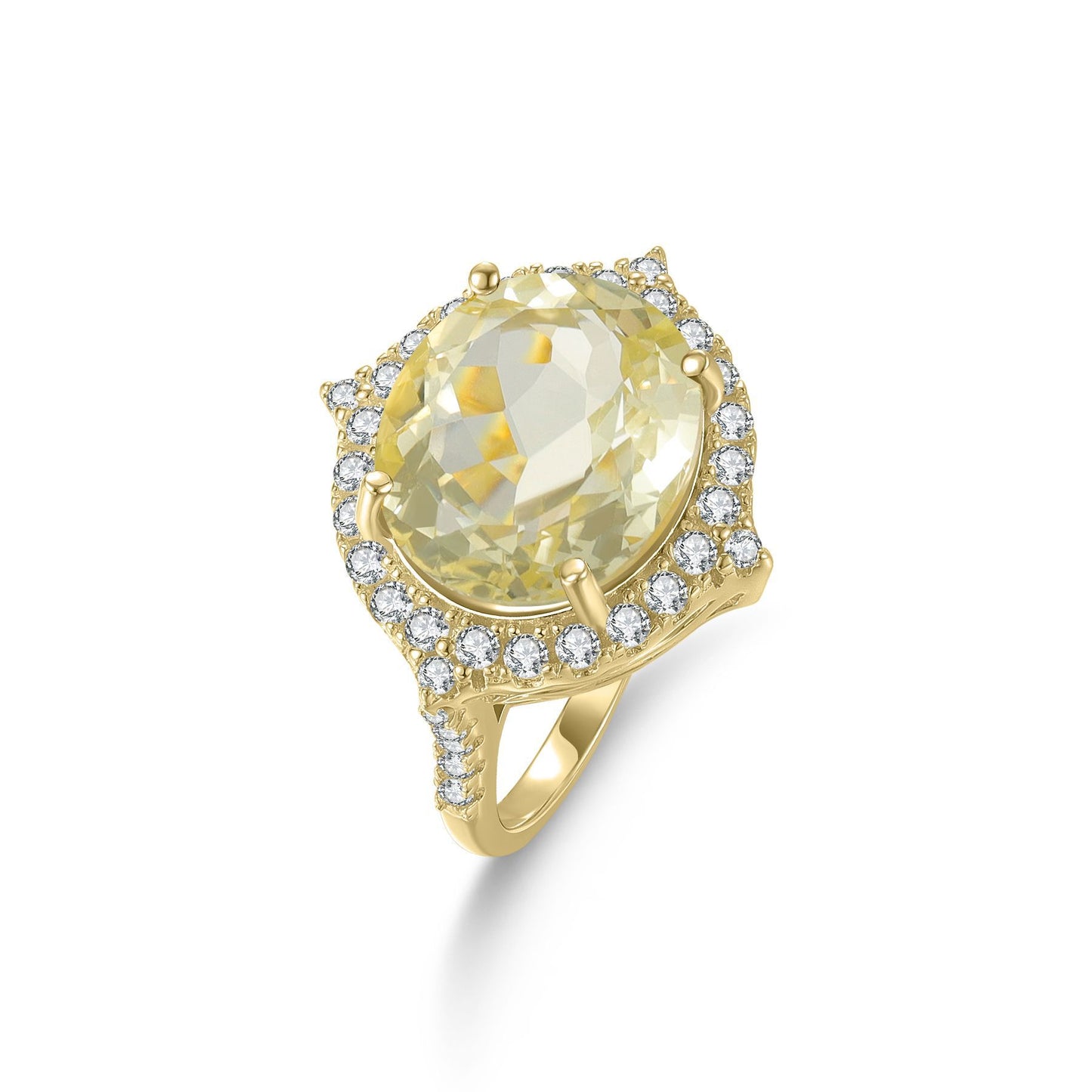 Fresh Green Gem Lemon Crystal Ring7.8Carat Amazon s925Sterling Silver Crystal Ring