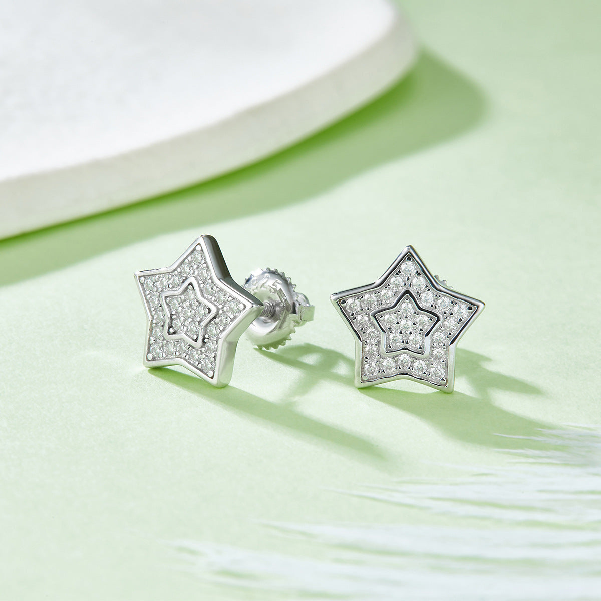 Foreign Trade Fine Craft Five-Pointed Star Earrings s925Sterling Silver Moissanite Inlaid Women's Gold Color Personality Earrings Hot Sale