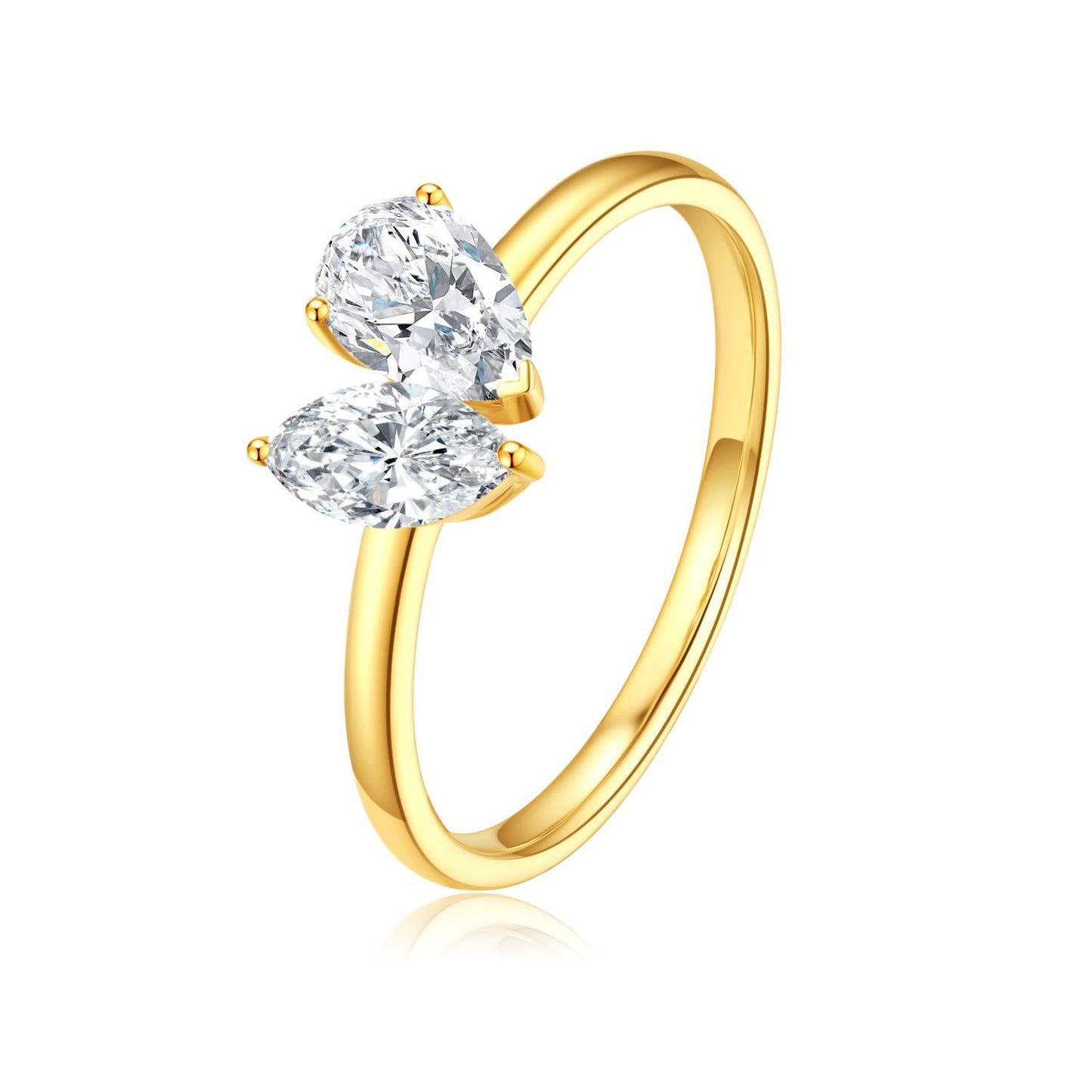 Classic You and Me18k Gold Diamond Ring Pear Shape Olive Shape Cultivated Diamond Wedding Ring Double Diamond k Gold ring ins Wind