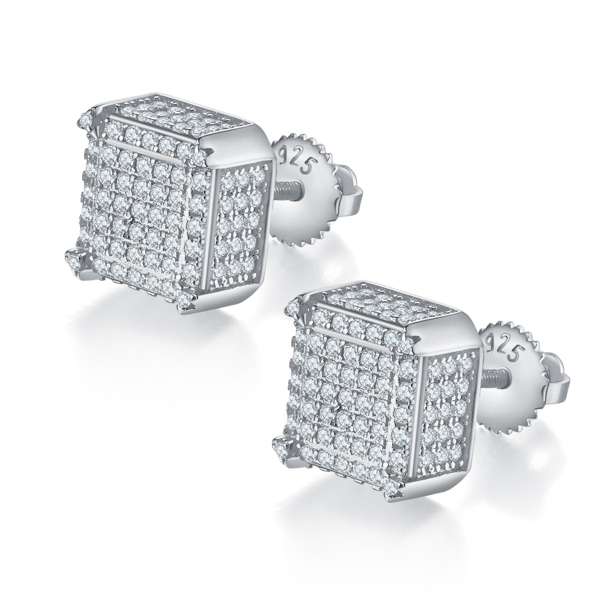Luxurious Super Shiny Full Diamond Earrings s925Silver Inlaid Moissanite Earrings TikTok Hot Selling Gold Color Square Threaded Earrings