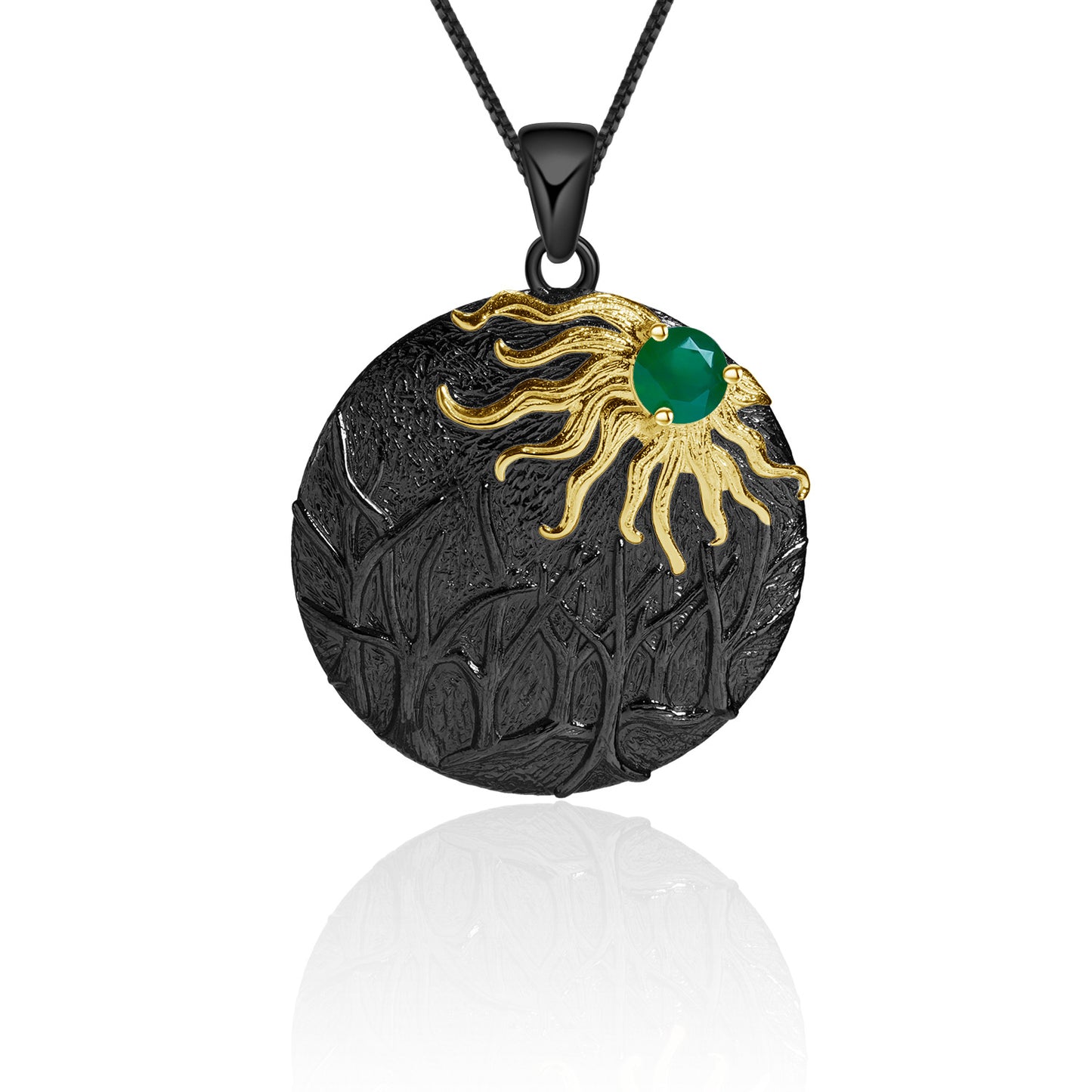 Designer Vintage Style Pendant Shan Hai Jing Kuafu Chasing the Sun Design s925Silver Natural Gemstone Necklace Pendant