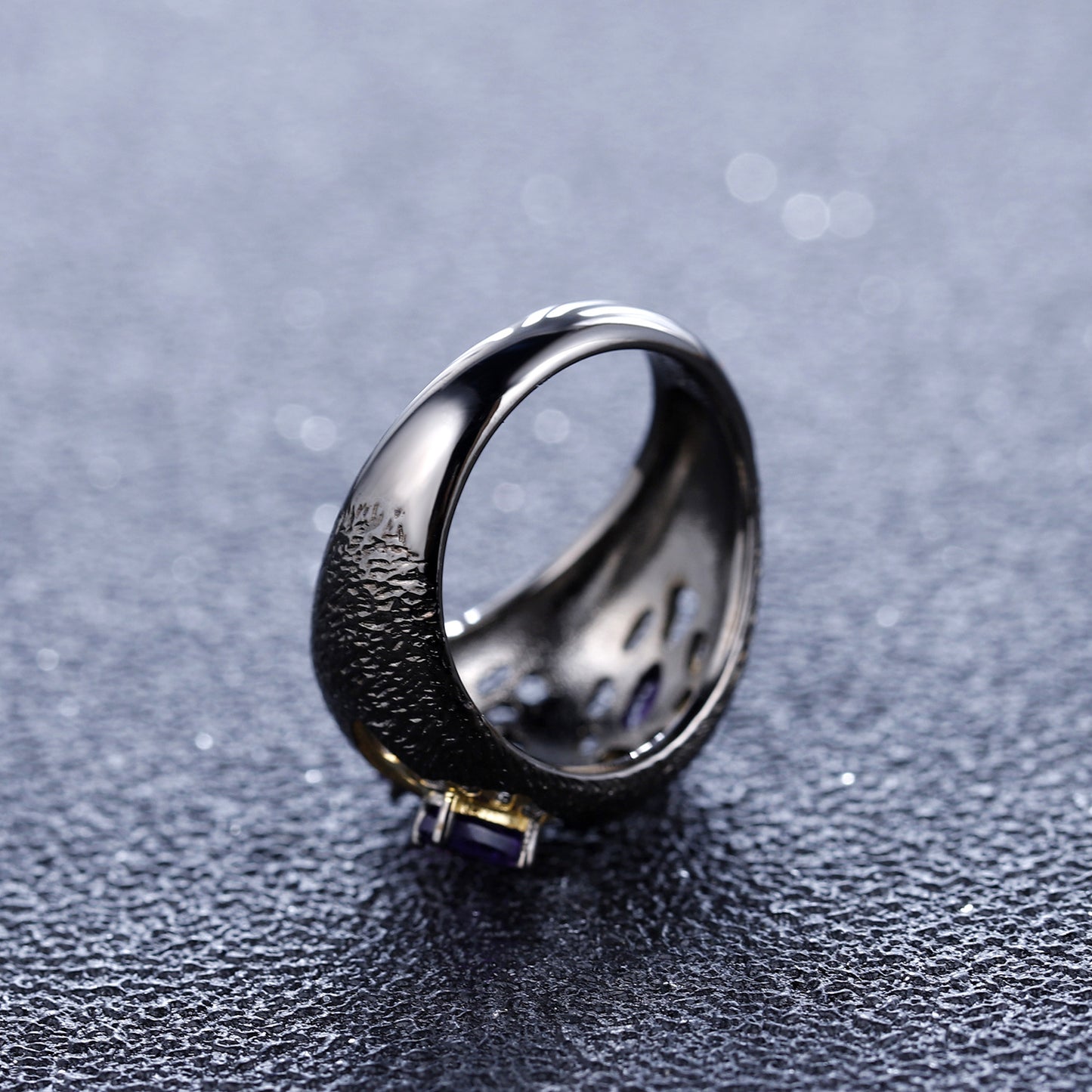 Italian Craft Designer Ring Retro Style High-end Design s925Silver Natural Amethyst Ring