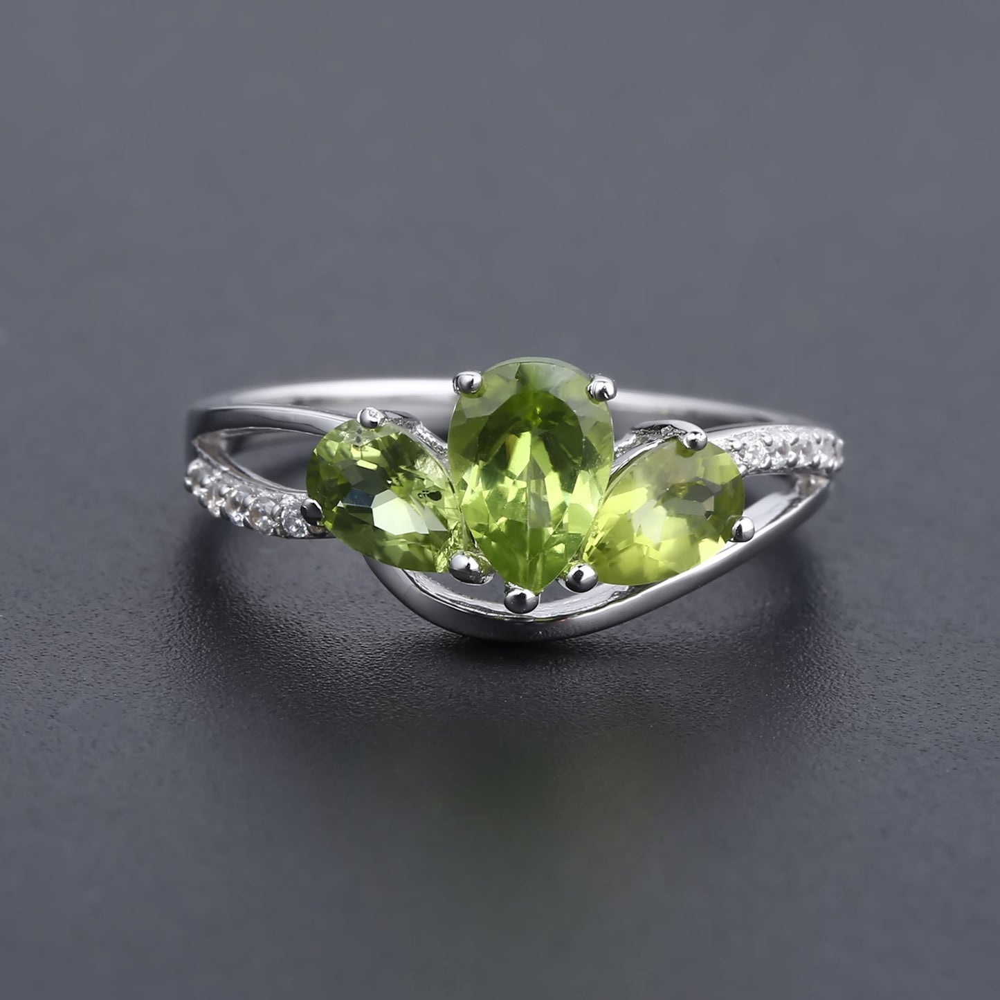 In Stock Direct Supply Natural Peridot Ring Fashion Personality s925Silver Inlaid Natural Gemstone Ring