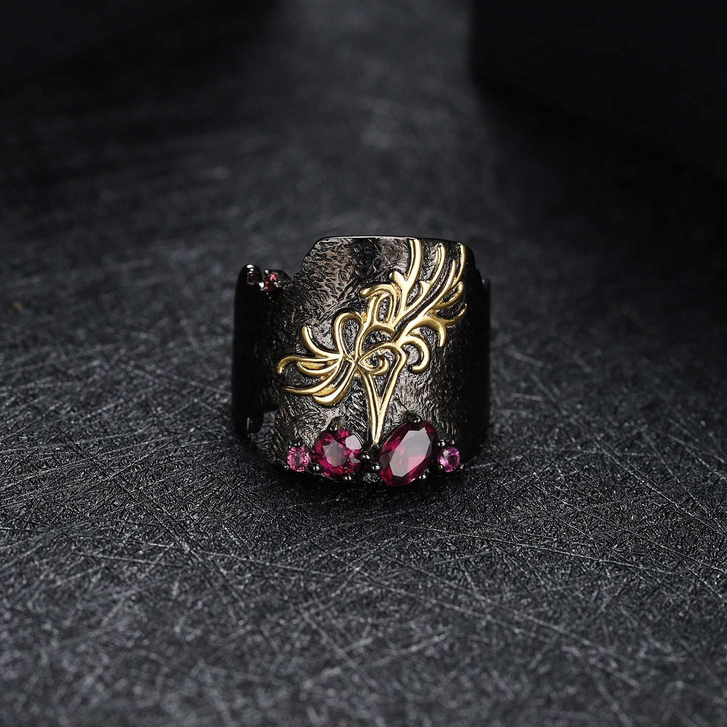 Designer High-End Adjustable Ring s925Silver Inlaid Natural Gemstone Personality Dark Retro Style Ring