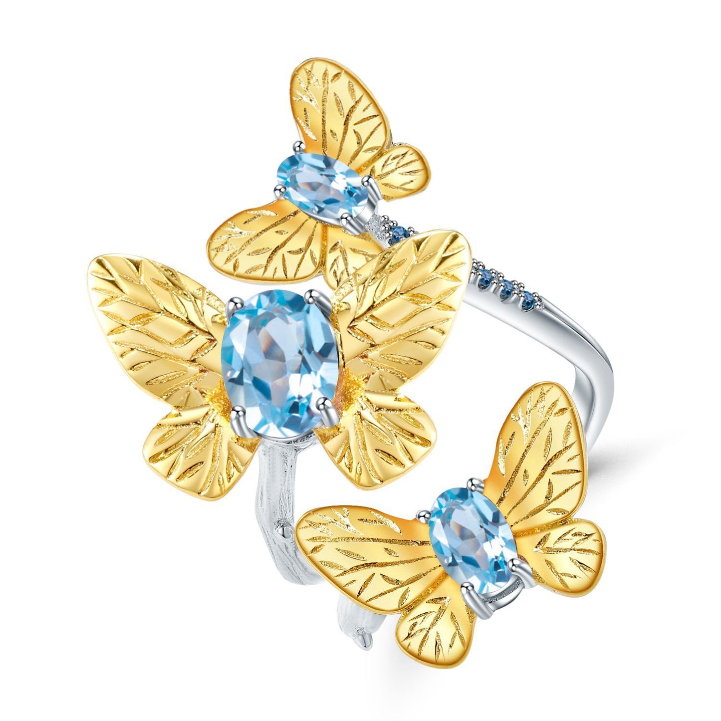 Designer High-End Gemstone Ring Natural Style Butterfly Design925Silver Natural Amethyst Open Ring