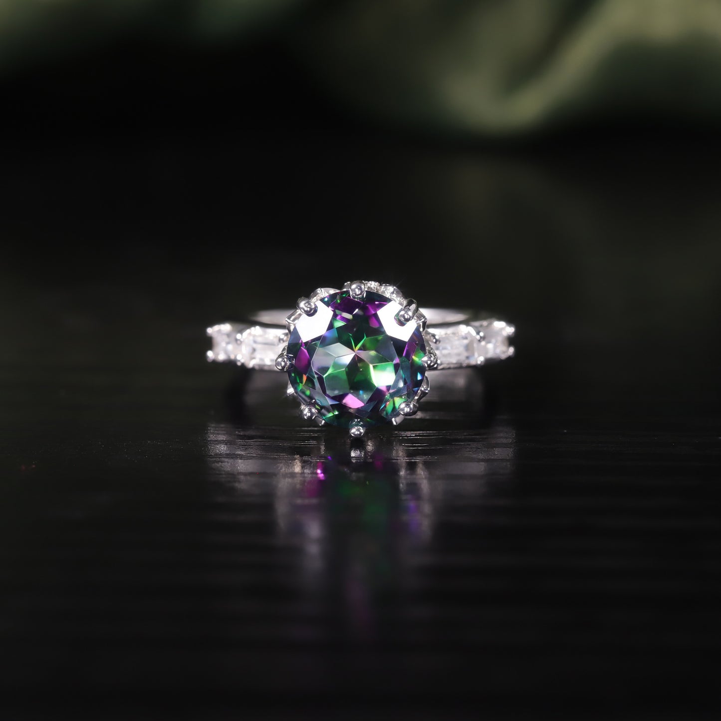 Brilliant Colorful Crystal Ring3.5Carat s925Sterling Silver Inlaid Brown Crystal Green Crystal Ring