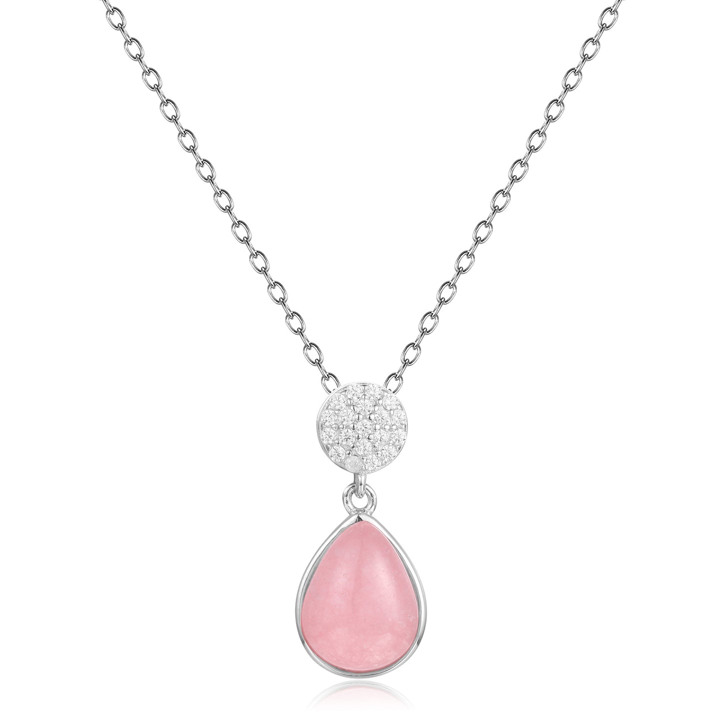 Luxury Jewelry Accessories Pink Quartz Gemstone Pendant French Romantic s925Silver Inlaid Natural Gemstone Necklace Pendant