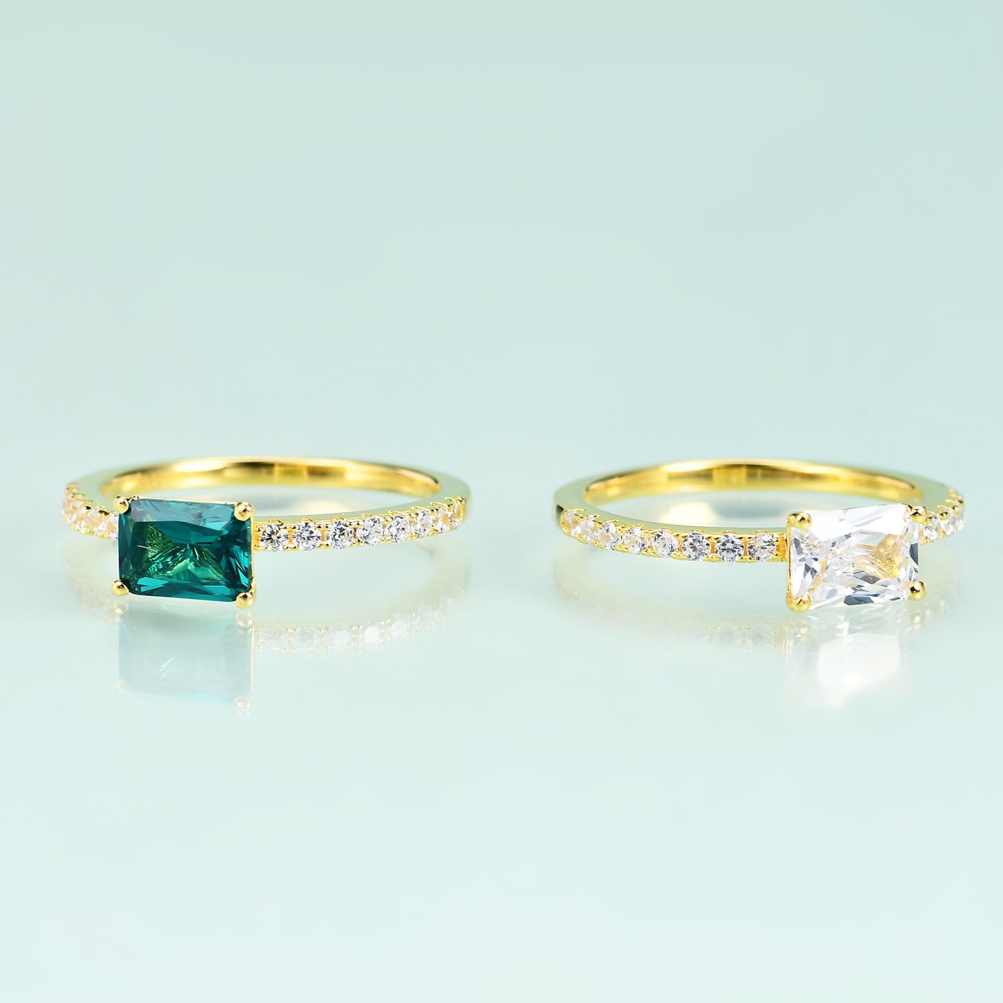 S925Sterling Silver Inlaid Emerald Nano Gemstone Ring Fashionable and Elegant Simple Luxury Plated14K Gold ring