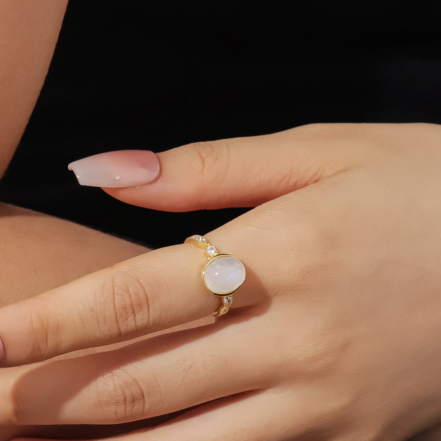 Korean Style3.2Unique Design Gemstone Ring for Women s925Sterling Silver Inlaid Natural Moonstone Ring Gold