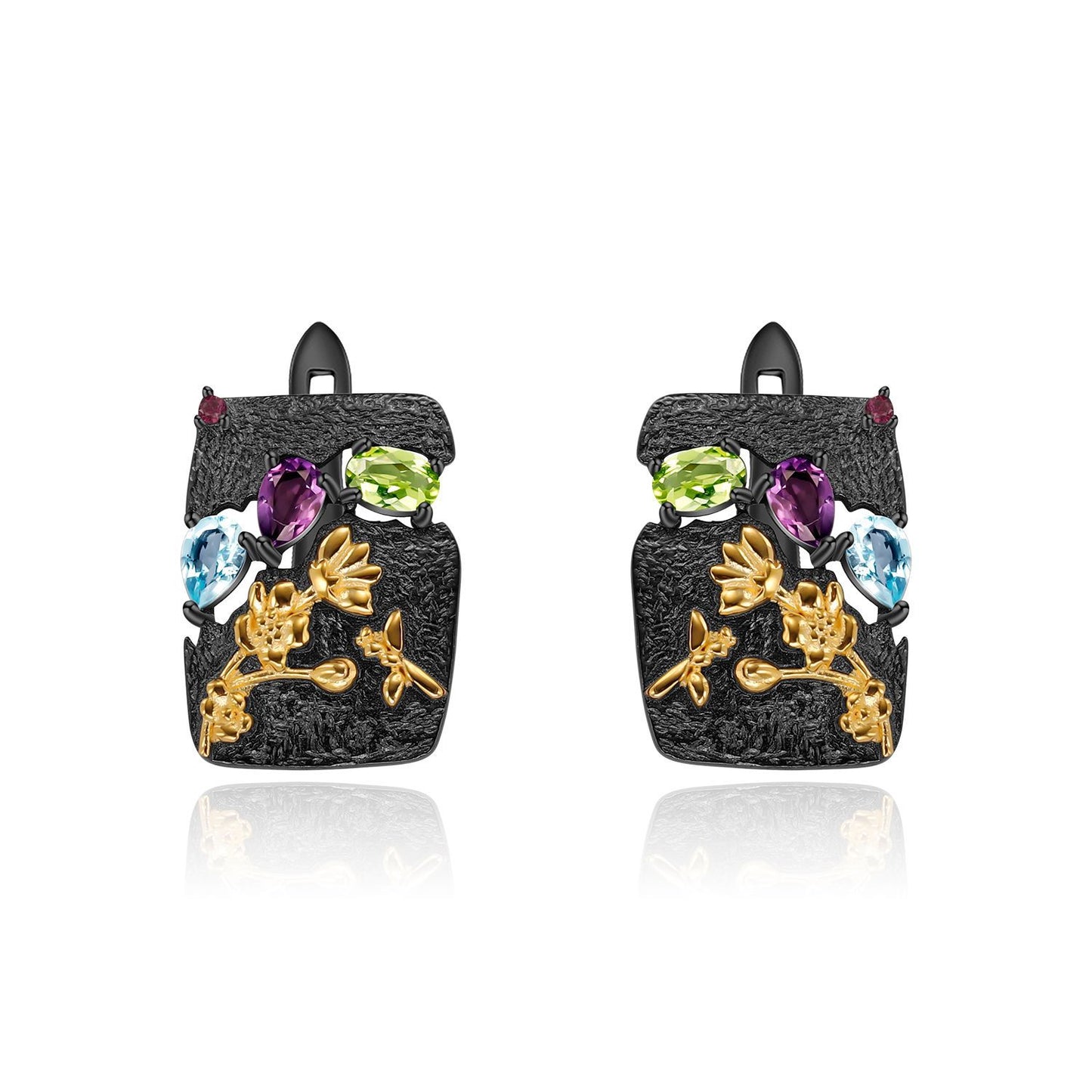 Designer High-End Earrings Secret Garden Natural Style Retro s925Silver Natural Rose Garnet Stud Earrings