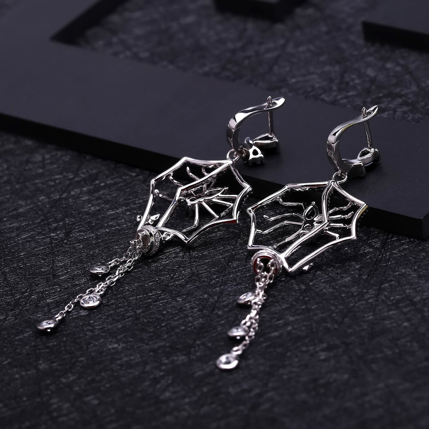Dark Series Designer Tassel Earrings Spider Series Design s925Silver Inlaid Gemstone Earrings