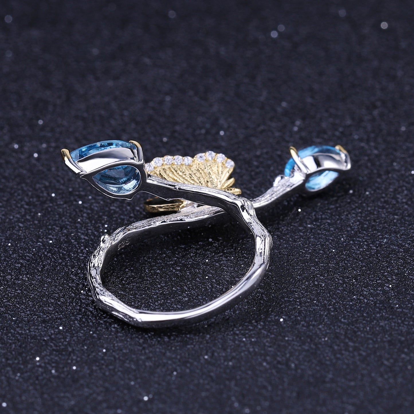Secret Garden Designer Gemstone Ring Natural Style Butterfly Design s925Silver Natural Topaz Ring