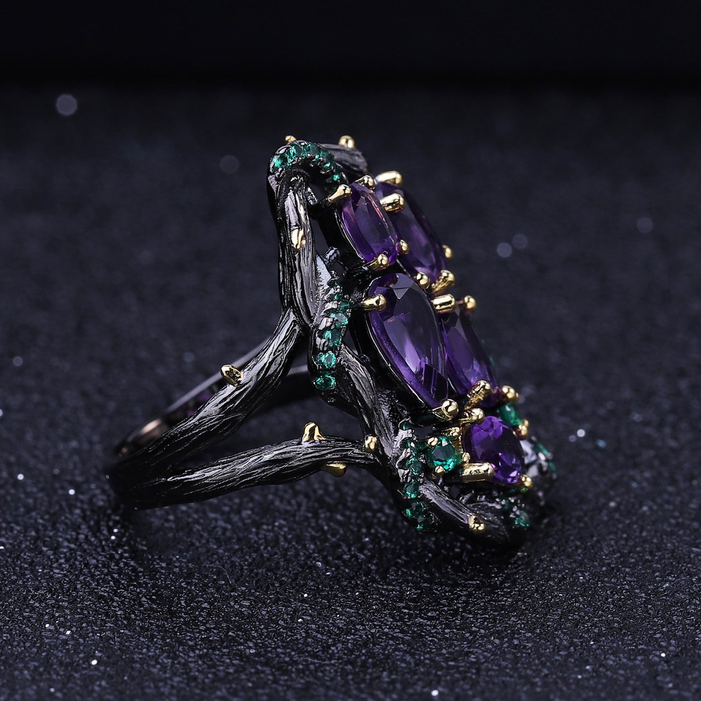 Italian Craft Designer Gemstone Ring Natural Style S925Silver Natural Gemstone Amethyst Ring