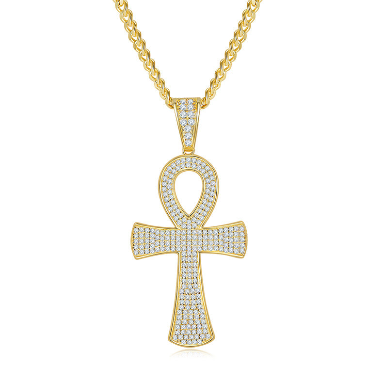 Cross Pendant s925Sterling Silver Inlaid Moissanite Necklace Unisex Hip Hop Diamond Clavicle Chain