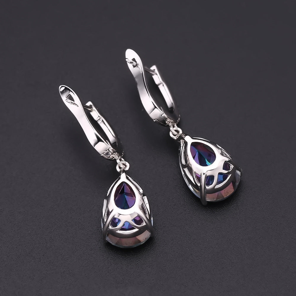 Fashion Style Colorful Gemstone Stud Earrings Water Drop Pear Shape Coated Crystal s925Silver Earrings Jewelry