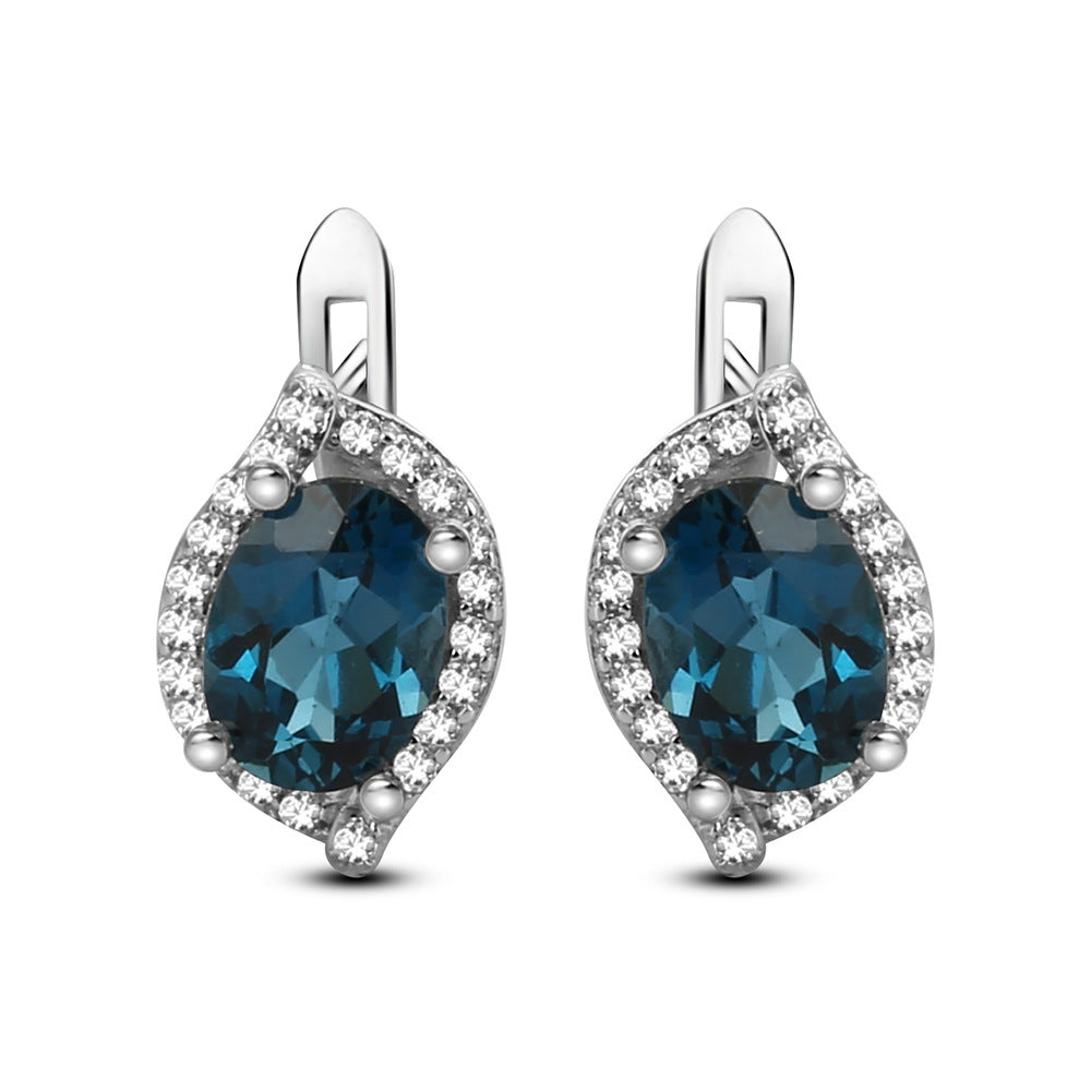 Design Sense Light Luxury Natural Topaz Earrings Jewelry Personality s925Silver Inlaid Gemstone Earrings