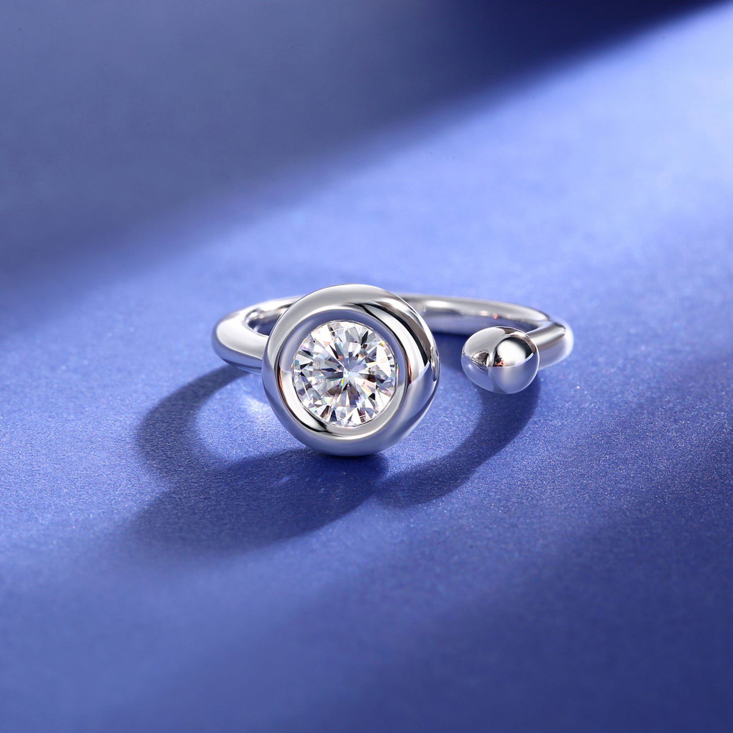 Fashionable Simple Moissanite Open Ring s925Sterling Silver Plated18k Gold Inlay1Carat Moissanite Ring