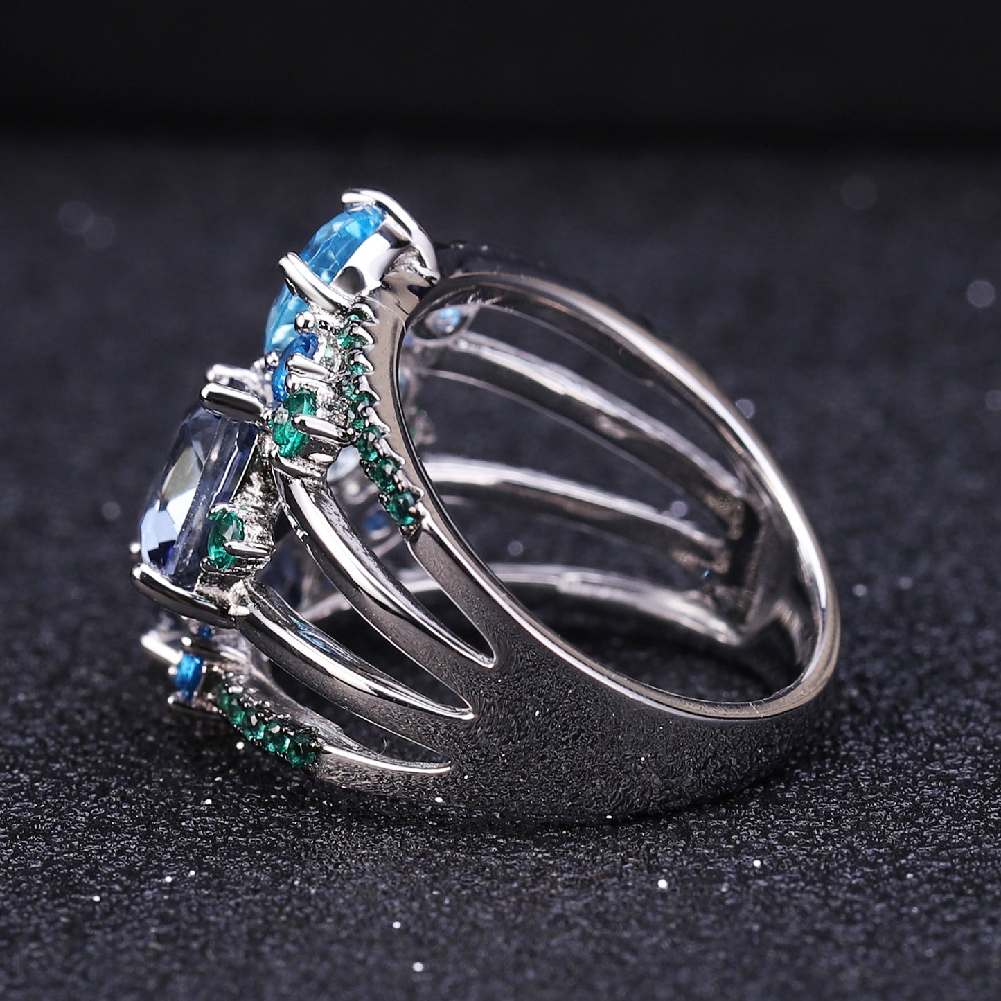 Designer Luxury Style Colorful Gemstone Ring Elegant Banquet Matching s925Sterling Silver Inlaid Gemstone Ring