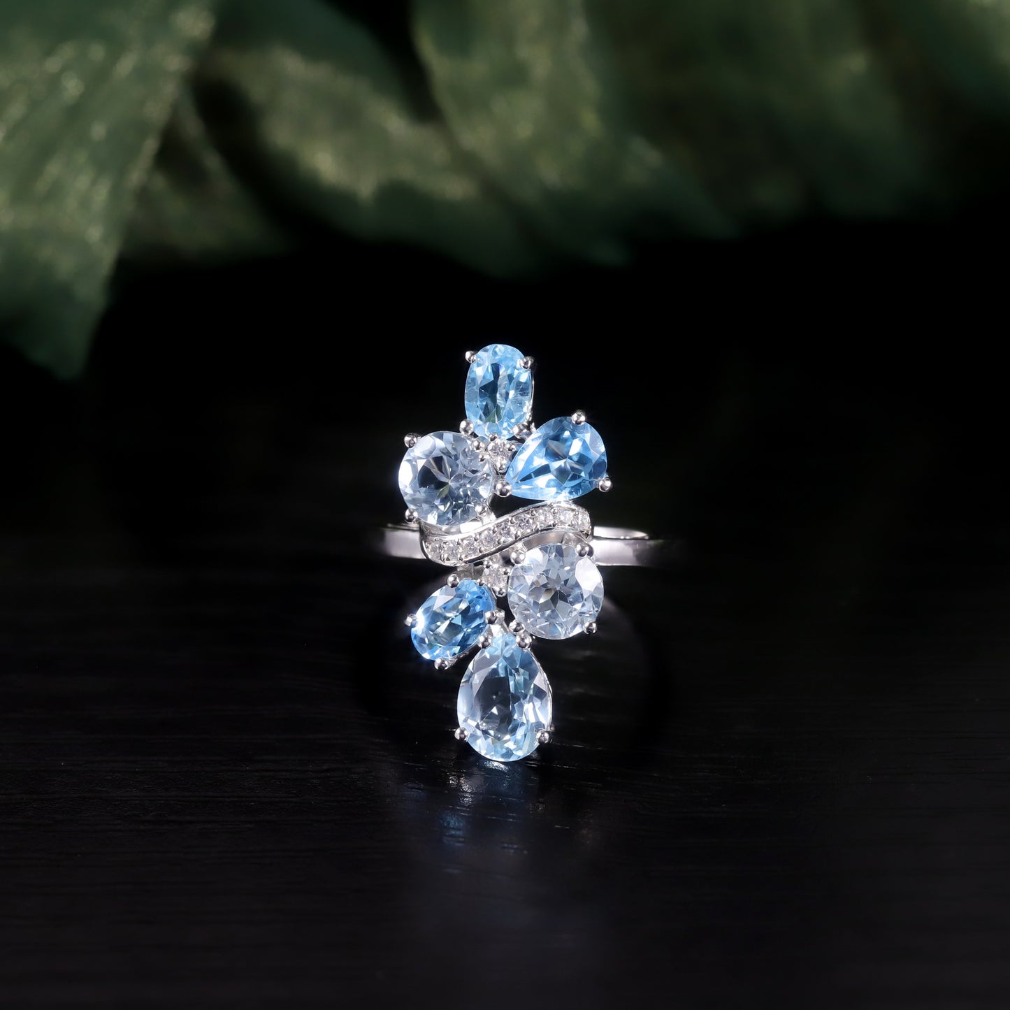 Unique Natural Topaz Ring s925Sterling Silver Crystal Inlaid Niche Ring2024New Hot