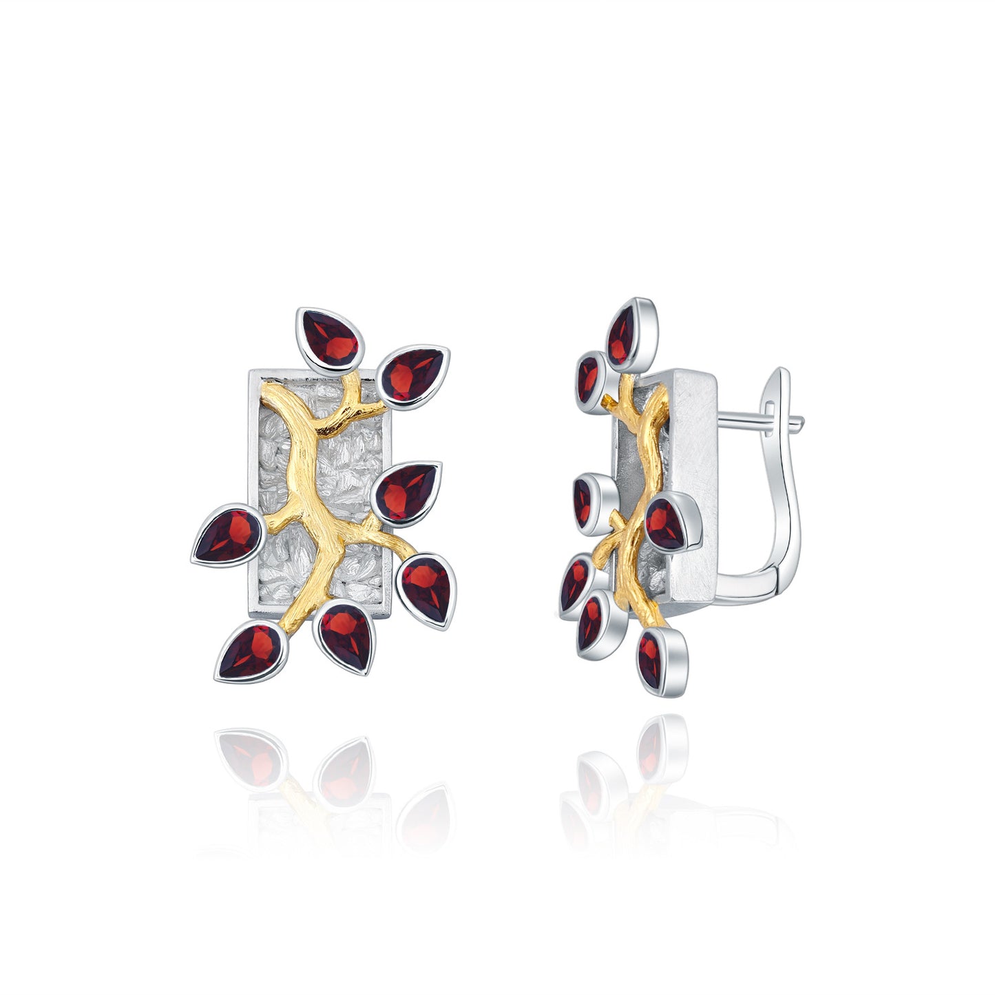 Designer Natural Topaz Earrings with Flower Branch and Jade Leaf Design s925Silver Inlaid Gemstone Stud Earrings