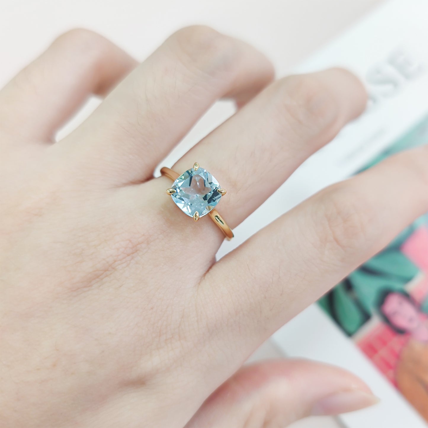 Classic1.75Carat Ring s925Sterling Silver Inlaid Natural Topaz Wedding Ring Square Ring Gold
