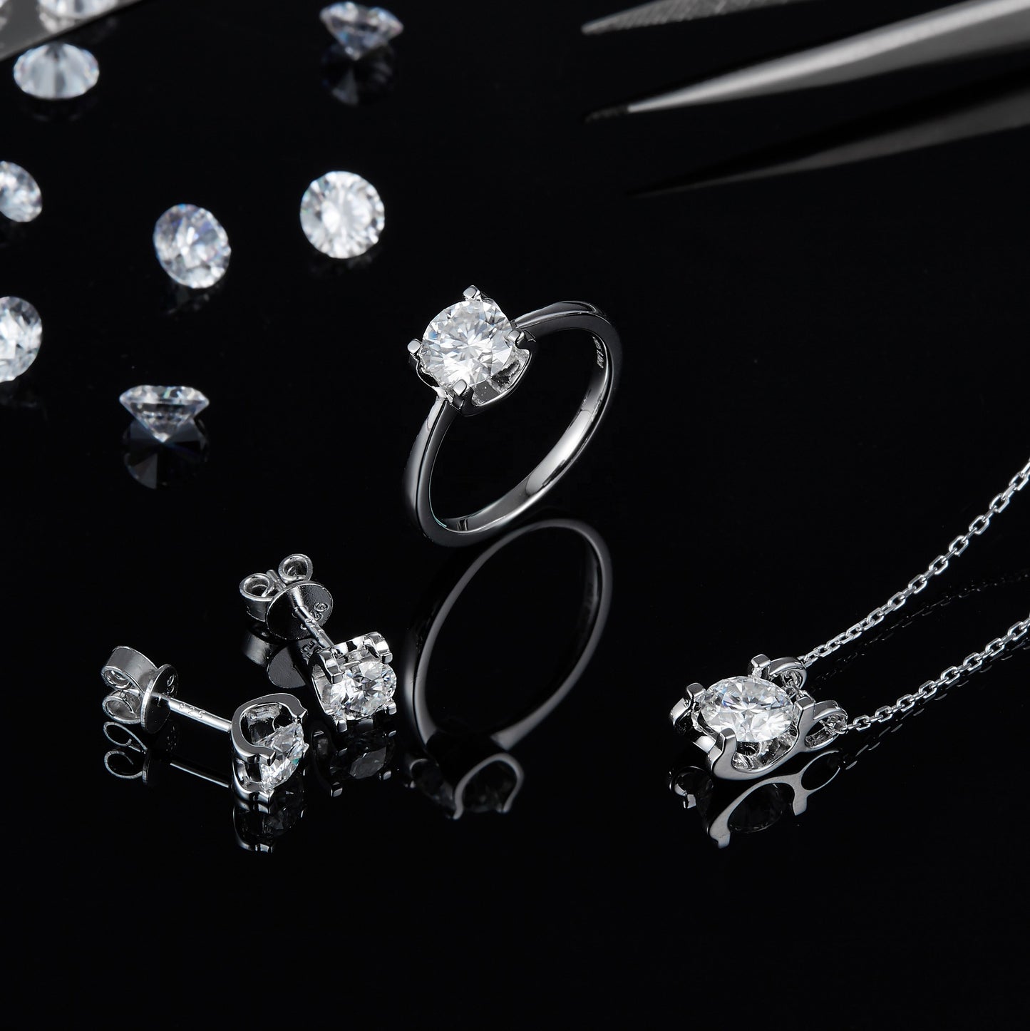 Fashion Bull Head Earrings Necklace Set s925Sterling Silver Inlaid D Color1Carat Moissanite Jewelry Set