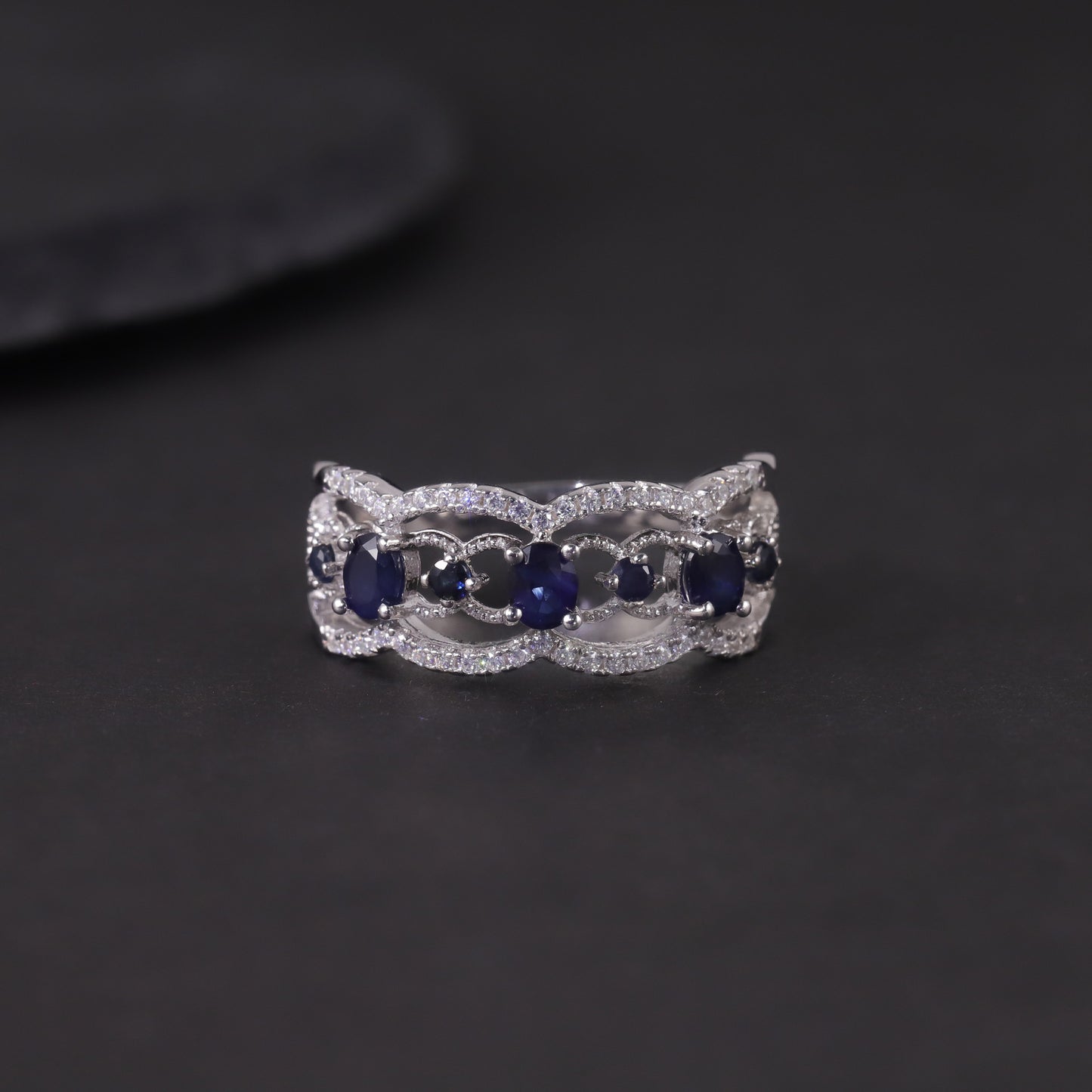 Vintage Court Style Natural Topaz Ring s925Sterling Silver Cluster Crystal Sapphire Opal Ring