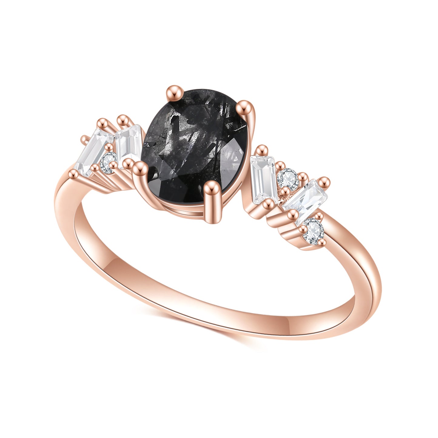 Affordable luxury fashion S925Sterling Silver Inlaid Natural Black Hair Crystal Ring Elegant Classic Gemstone Rose Gold Ring
