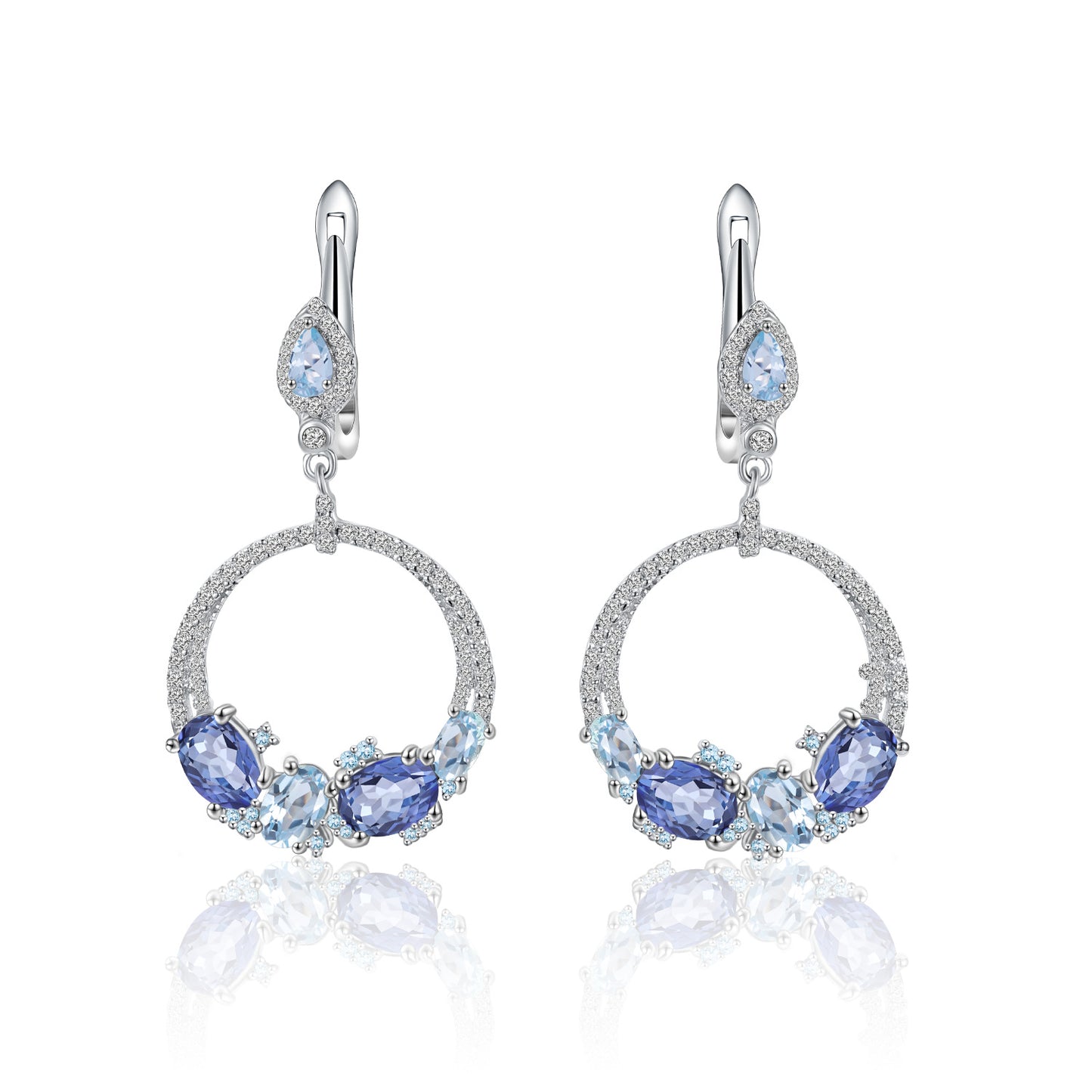 Trendy Round Hoop Earrings with Natural Topaz Stone S925Sterling Silver Gemstone Earrings