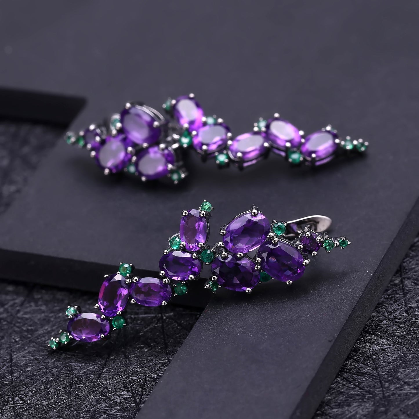 Italian Craft Designer Earrings Natural Wind s925Silver Natural Gemstone Amethyst Earrings Drop Earrings