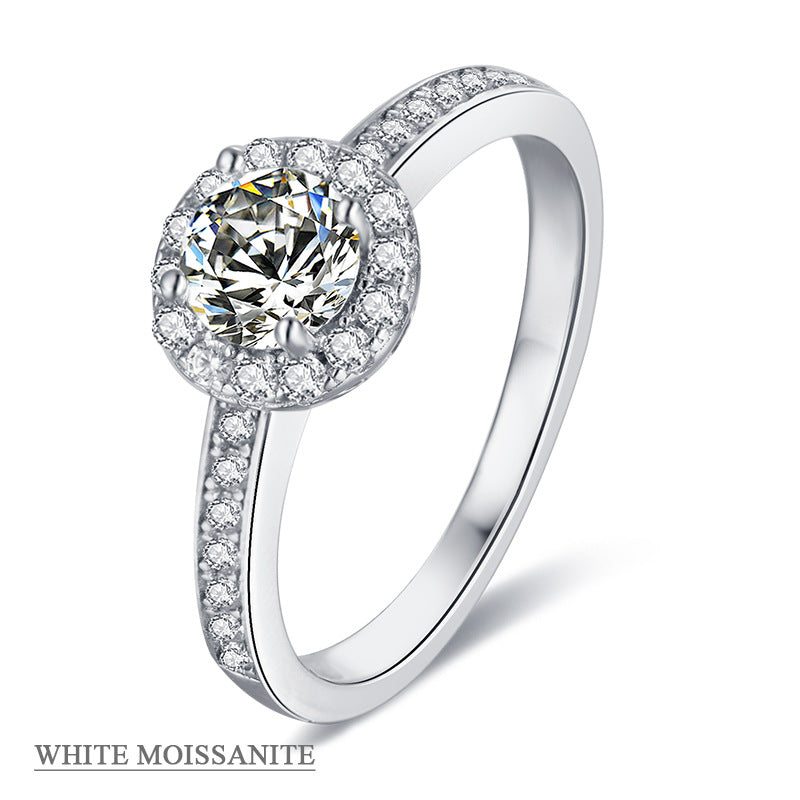 Popular Rings s925Sterling Silver Inlaid with Colorful Moissanite0.5Carat Round Wedding Ring