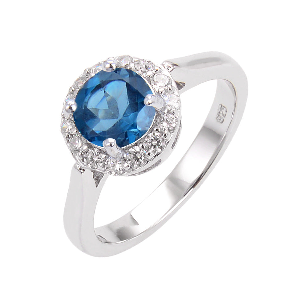 Factory Direct Supply Colorful Crystal Ring Vintage Natural Emerald s925Sterling Silver Inlaid Sapphire Ring