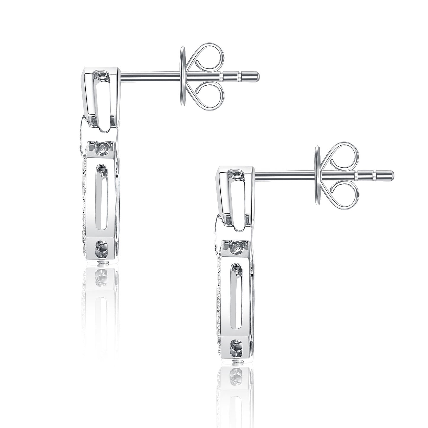 Chanel Style18k Gold Stud Earrings Inlaid with Cultivated Diamonds Geometric Square Buckle Earrings High-end Jewelry Diamond Stud Earrings Platinum