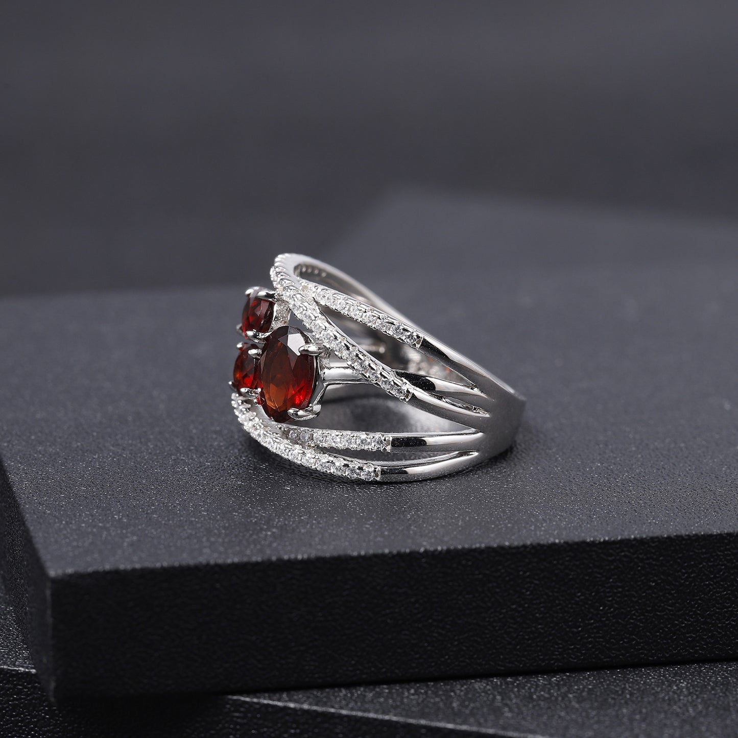 Luxurious and High-end Natural Garnet Ring with a Sense of Design Prosperous Series925Silver Inlaid Natural Gemstone Ring