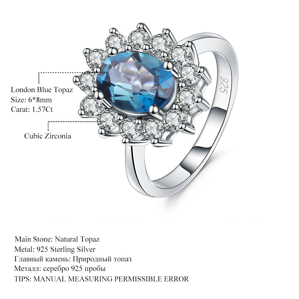 Jewelry Luxury Gemstone Inlay Vintage Design Fashion s925Sterling Silver Natural Topaz Ring