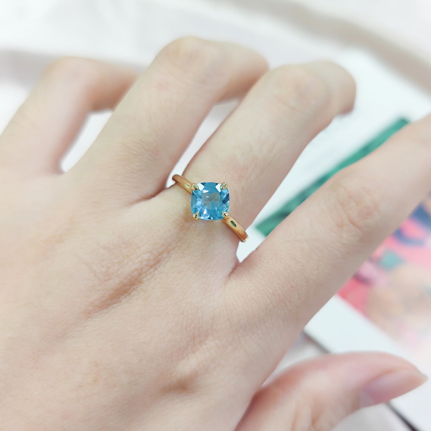 Classic1.75Carat Ring s925Sterling Silver Inlaid Natural Topaz Wedding Ring Square Ring Gold