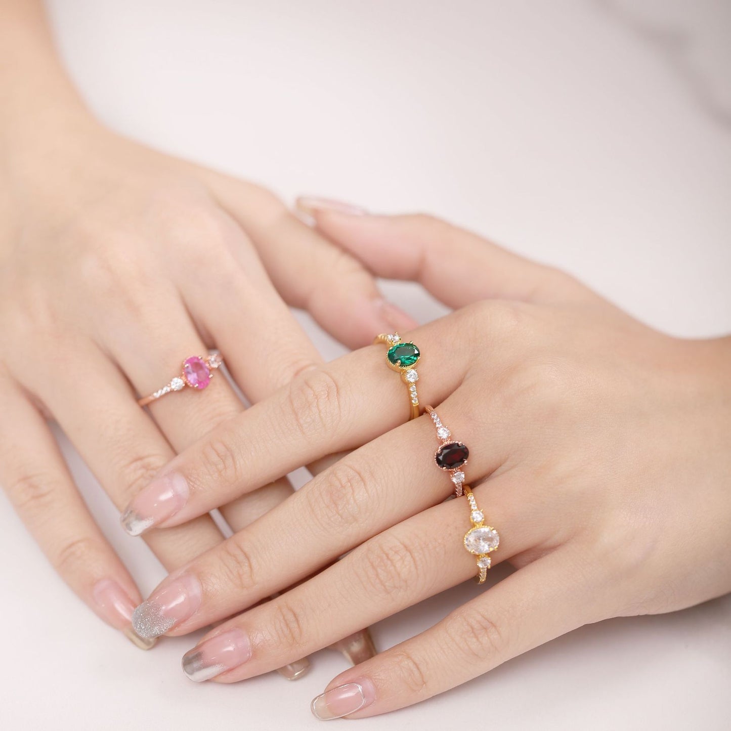 Jewelry S925Sterling Silver Inlaid Natural Garnet Ring Fashionable Light Luxury Gemstone Rose Gold Ring