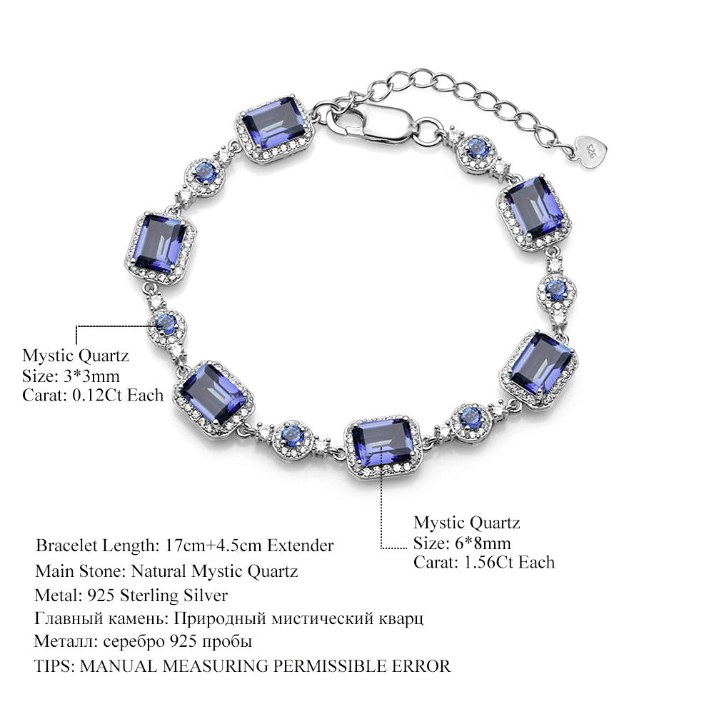 Luxurious Design Sense Jewelry Accessories Gemstone Bracelet Personality s925Sterling Silver Inlaid Colorful Crystal Bracelet