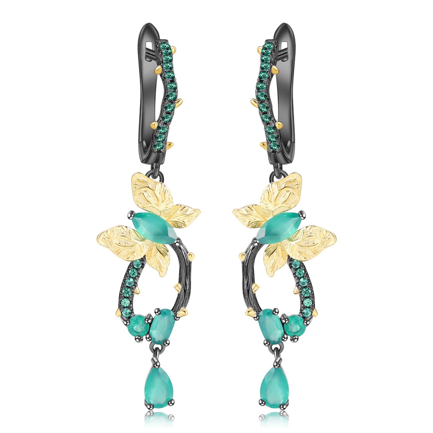Secret Garden Designer Butterfly Earrings Natural Wind s925Silver Natural Gemstone Diopside Earrings Drop Earrings