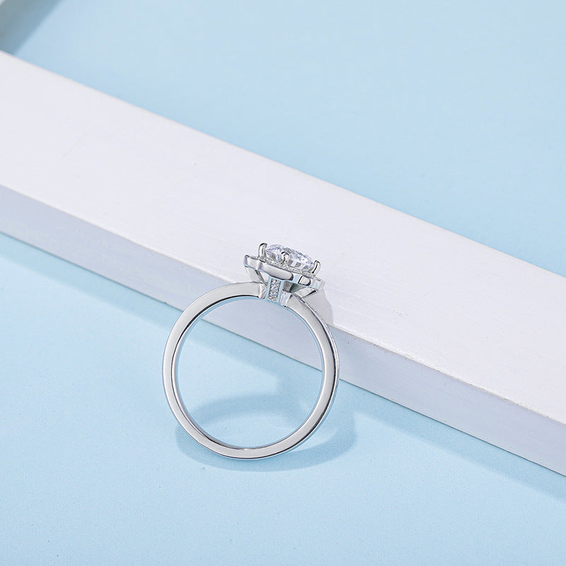 Fashion Moissanite Ring s925Silver plating18k Gold Inlay1Carat GRA Certificate Moissanite Ring Export Trade