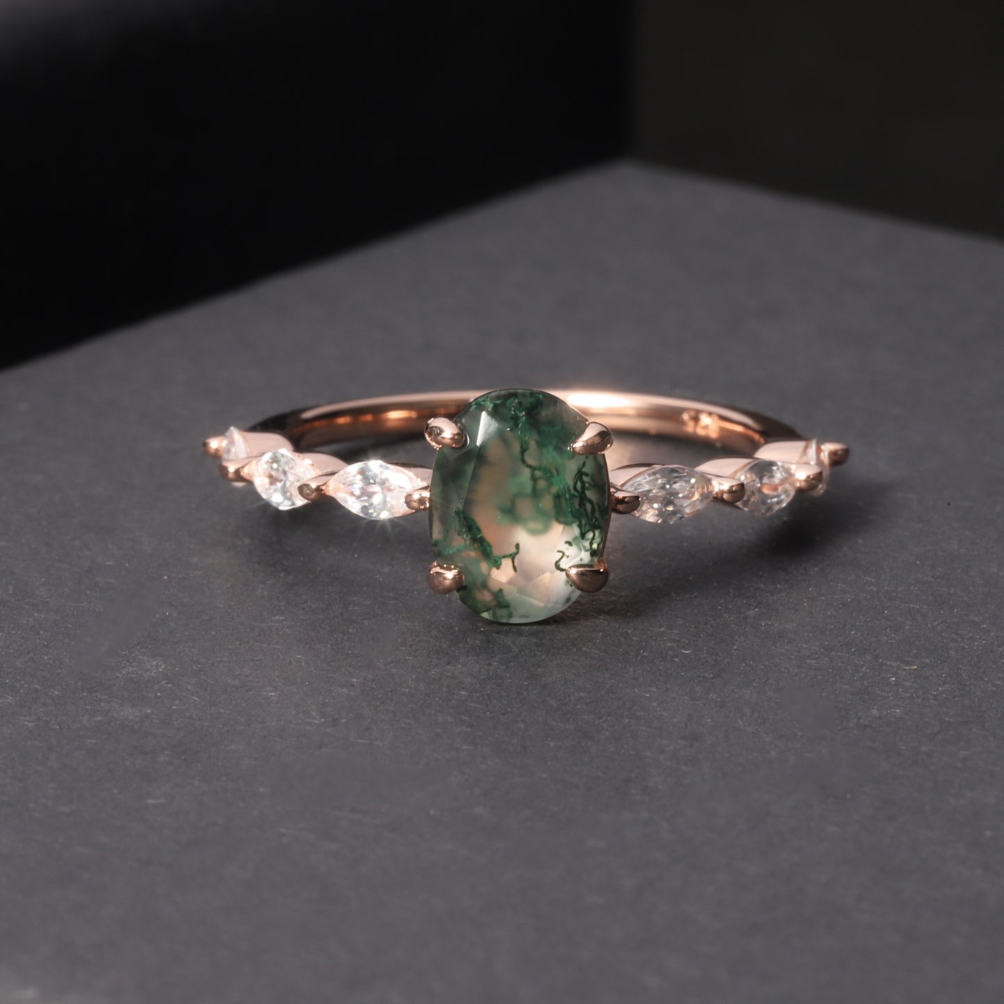 Minimalist Exquisite Gemstone Ring Customization925Sterling Silver Plated18k Rose Gold Natural Agate Ring for Women