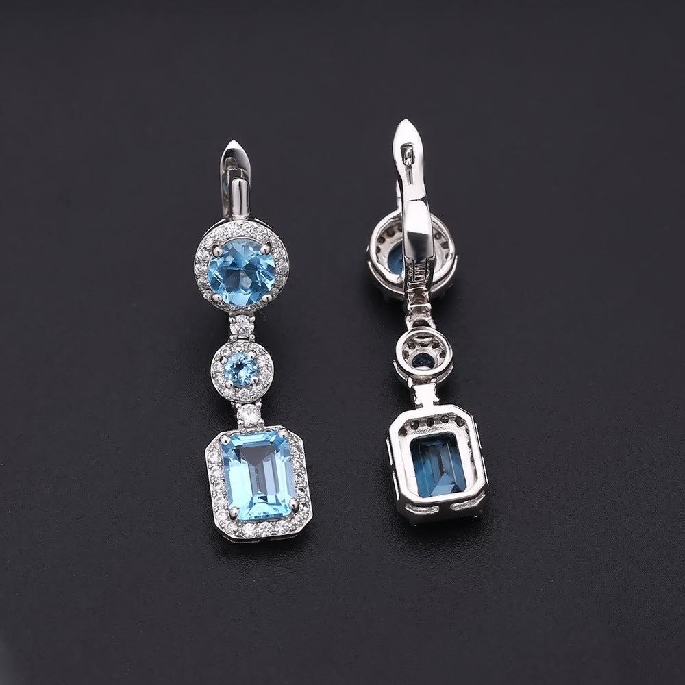 Luxurious Natural Topaz Stud Earrings Fashion High-End Sense s925Silver Inlaid Natural Gemstone Earrings