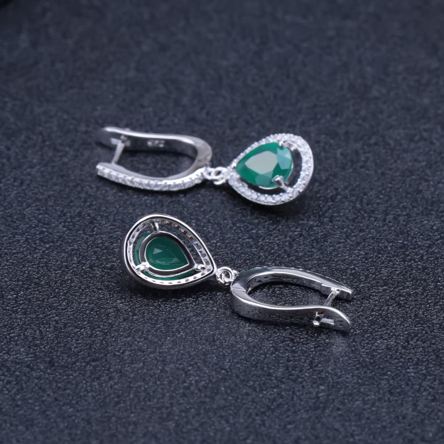 Natural Green Agate Women's Earrings In-stock Direct Supply Fashionable Light Luxury s925Sterling Silver Inlaid Gemstone Earrings