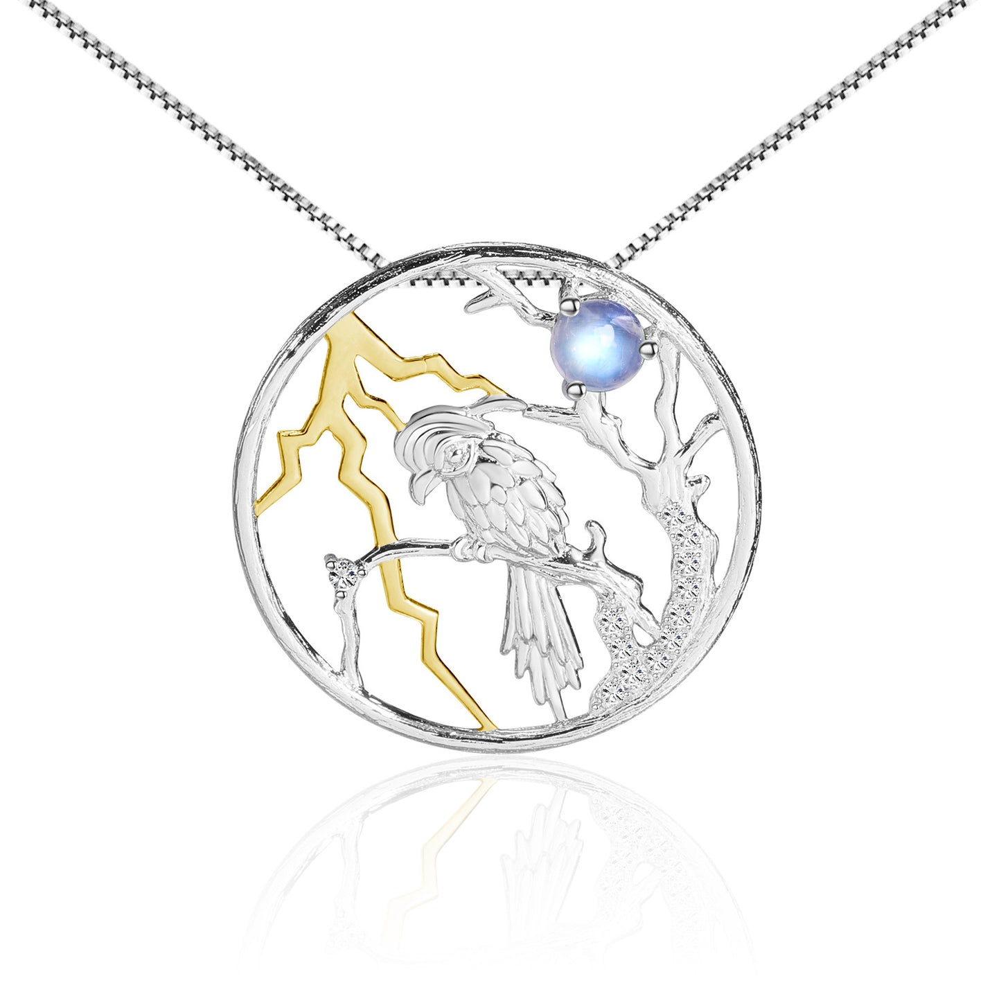 Natural Wind Natural Cream Blue Moonstone Pendant Cross-border s925Sterling Silver Gemstone Independent Designer Necklace