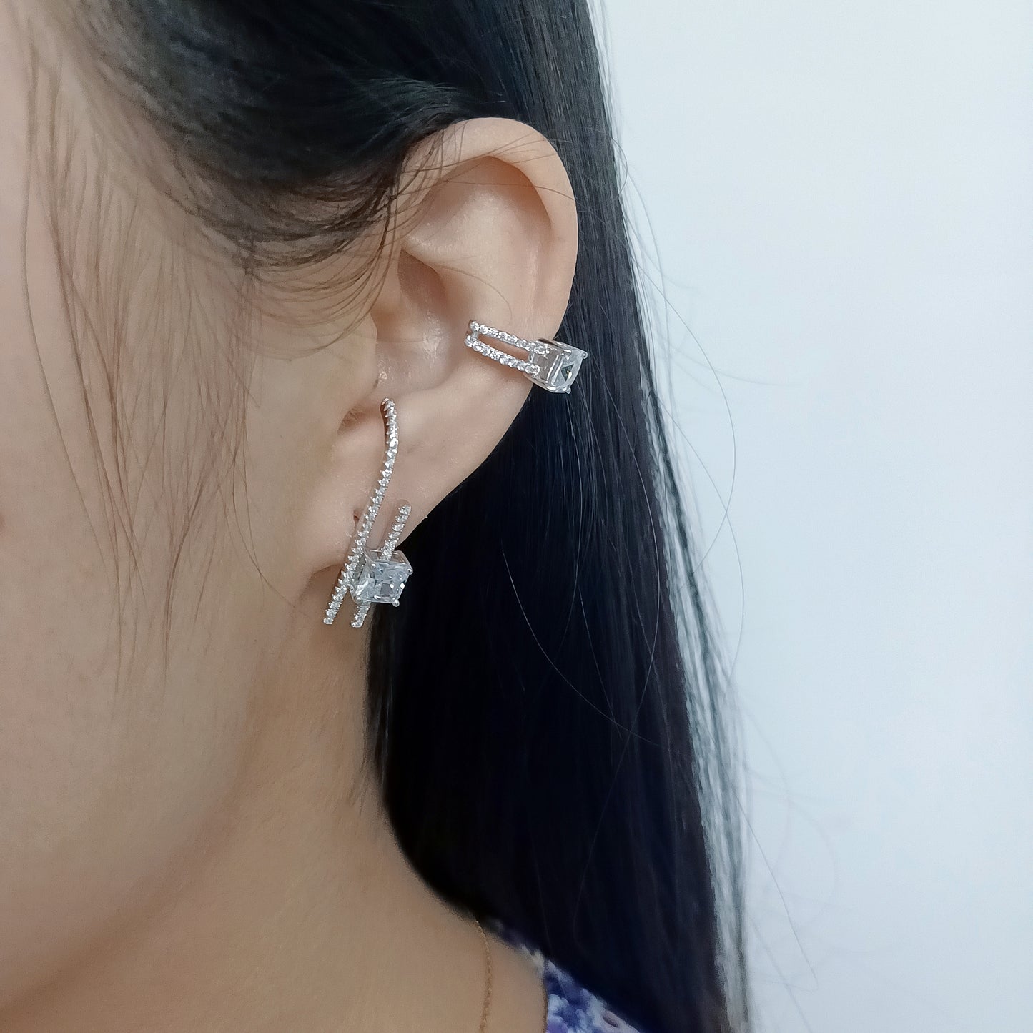 Fashionable Light Luxury Earring Three-Piece Set S925Silver Inlaid Natural Freshwater Pearl Set5A Zircon Earrings Ear Clips