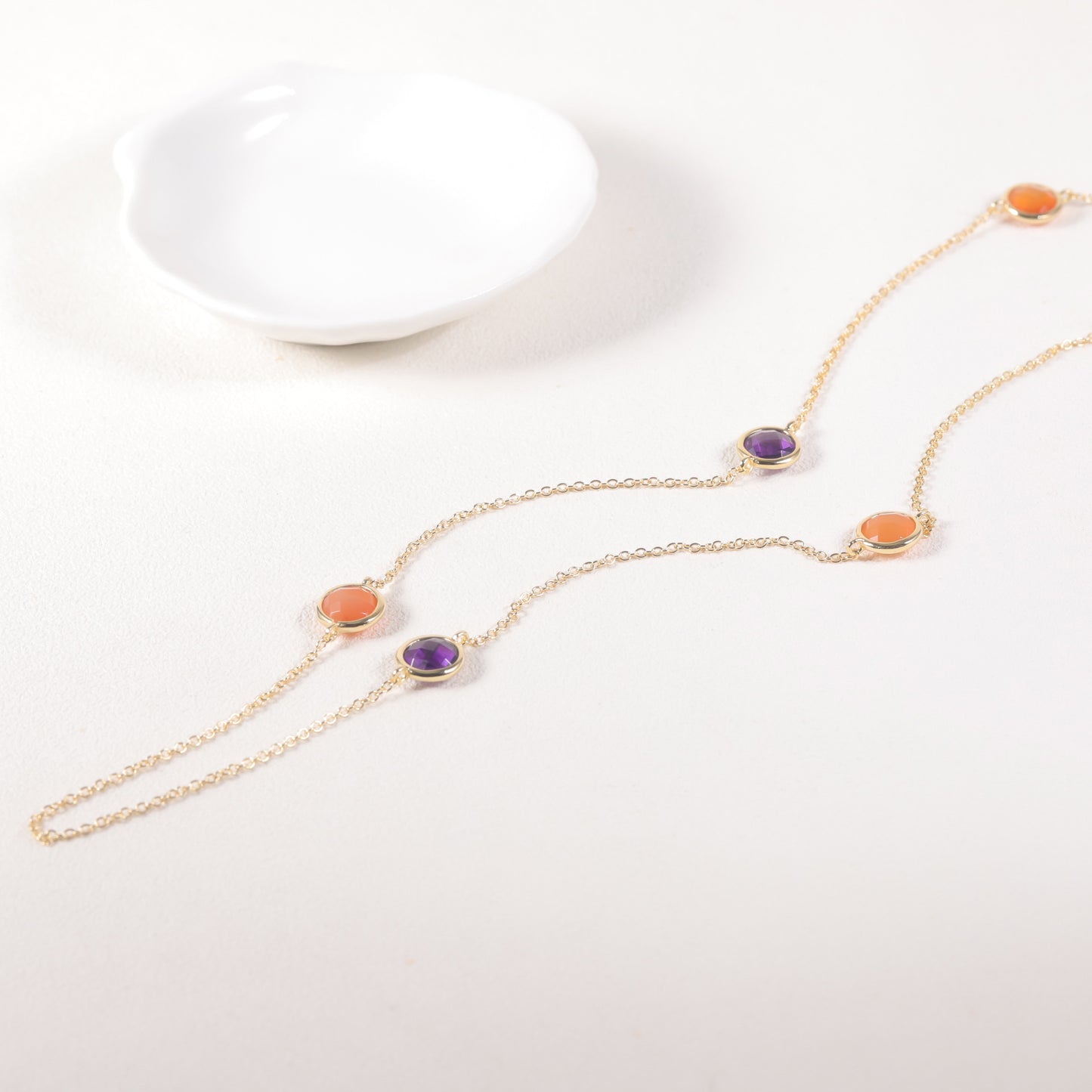 Sweet s925Silver Inlaid Natural Crystal Sweater Chain Colorful Mixed Gemstone Long Necklace2024Popular