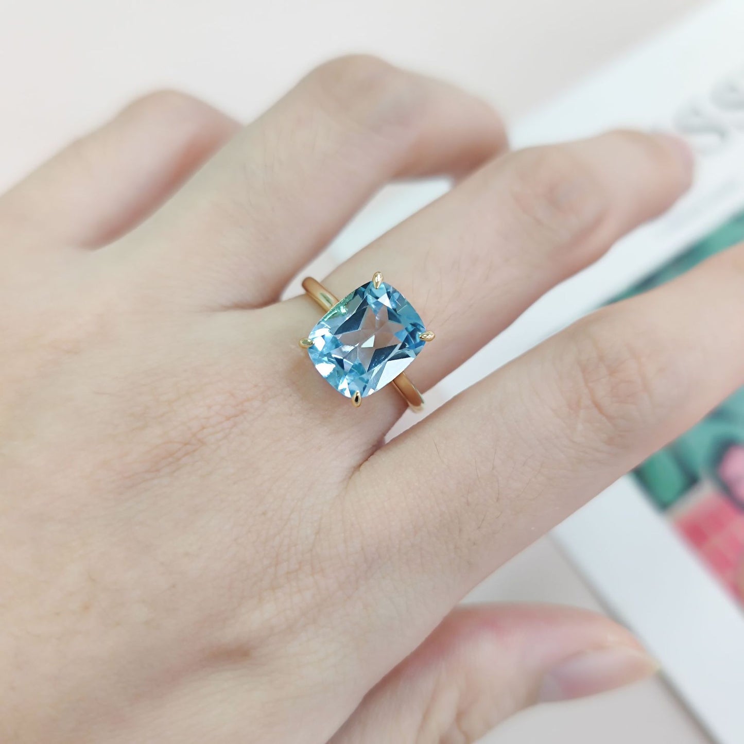Exaggeration4Carat Ring s925Sterling Silver Inlaid Natural Amethyst Topaz Square Large Gemstone Ring