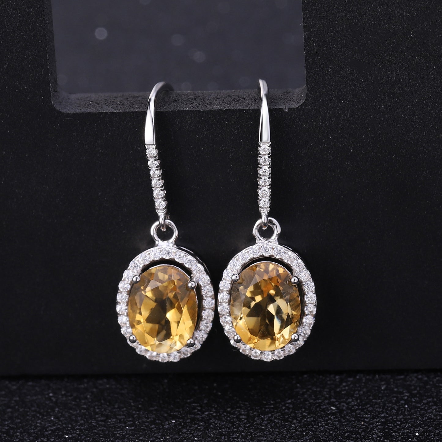 Natural Stone Women's Earrings Jewelry Vintage Personality s925Silver Inlaid Yellow Crystal Earrings Gemstone Drop Earrings